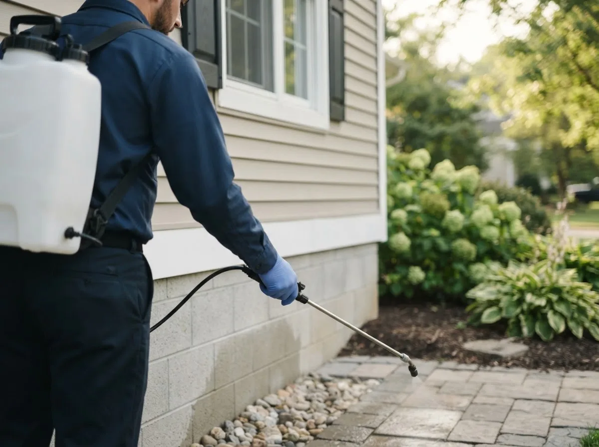 Pest control technician inspecting a home in Baltic, CT